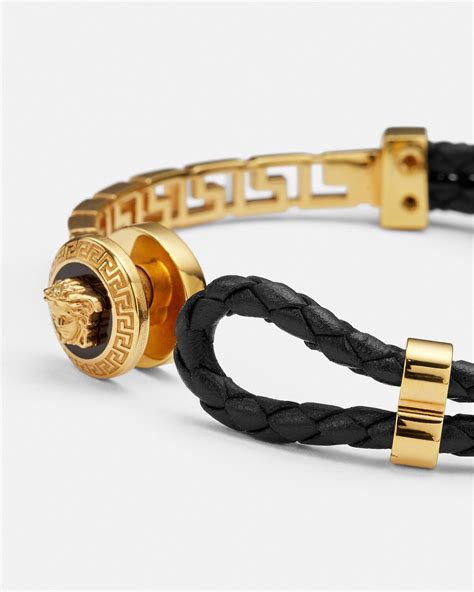 bracelet en versace homme|Versace braided leather charm bracelet.